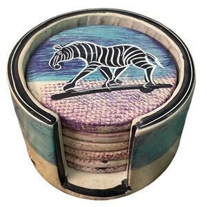 Set of Six Vintage African Safari Hand Carved Soapstone Drink Coasters